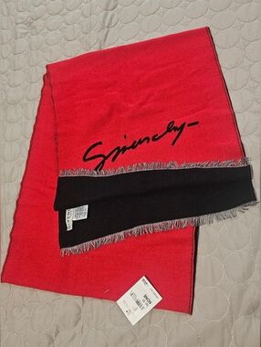 Givenchy Red Scarf with Black Accent and Script Logo